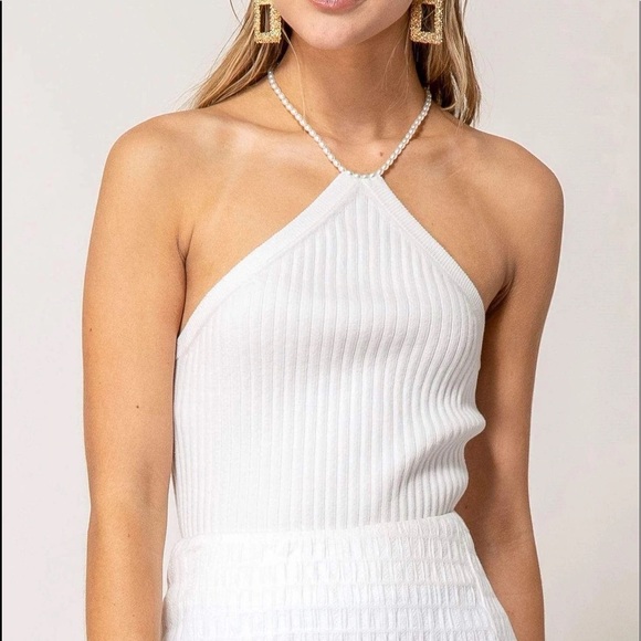 Line Dot Halter Tank Pearl Rib Sweater Sleeveless Top Revolve White Ivory XS - Picture 2 of 6